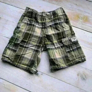 Oshkosh Bigosh Green Cargo Plaid Shorts Boys Size 4